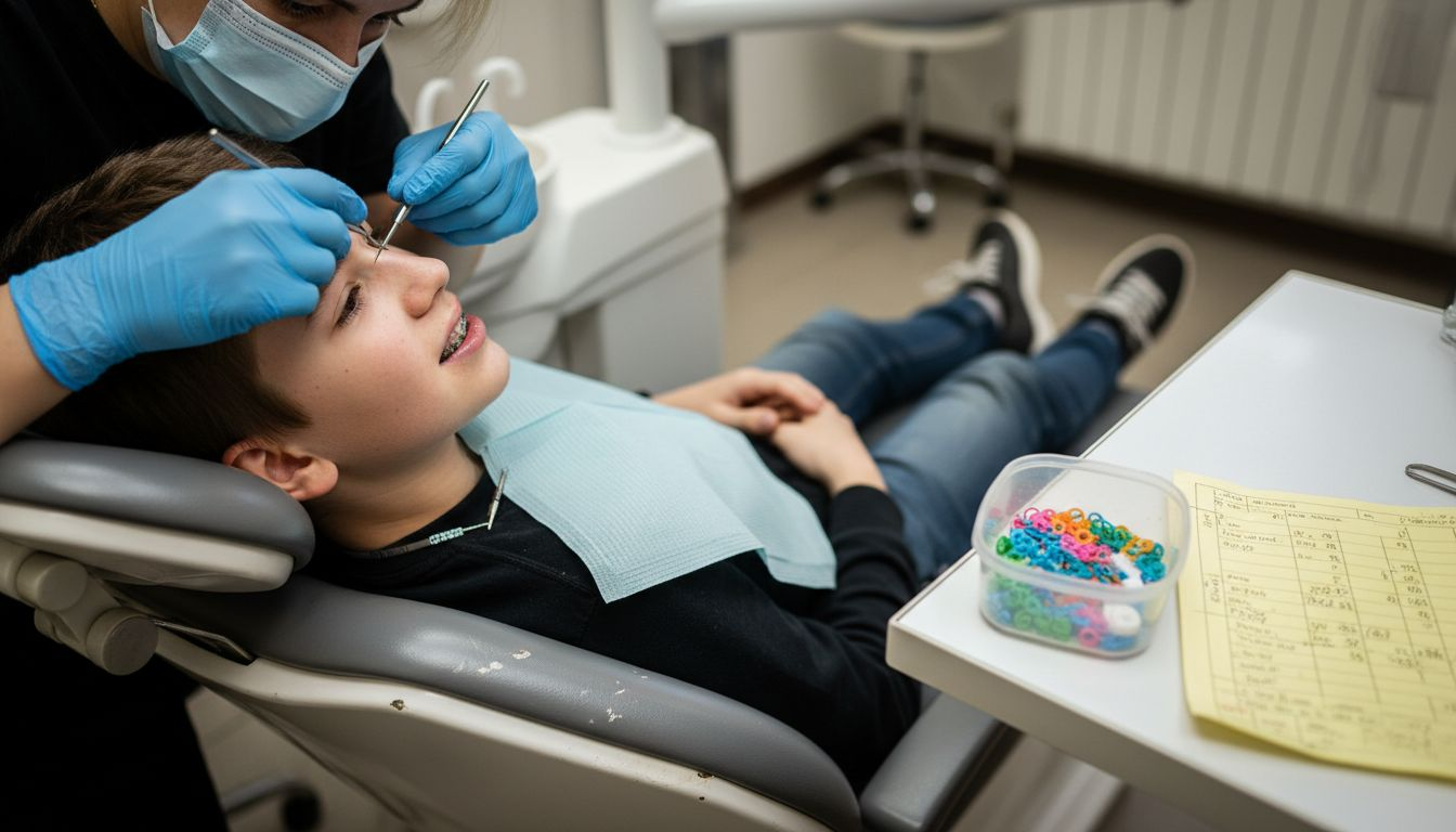 Teen having affordable metal braces adjusted