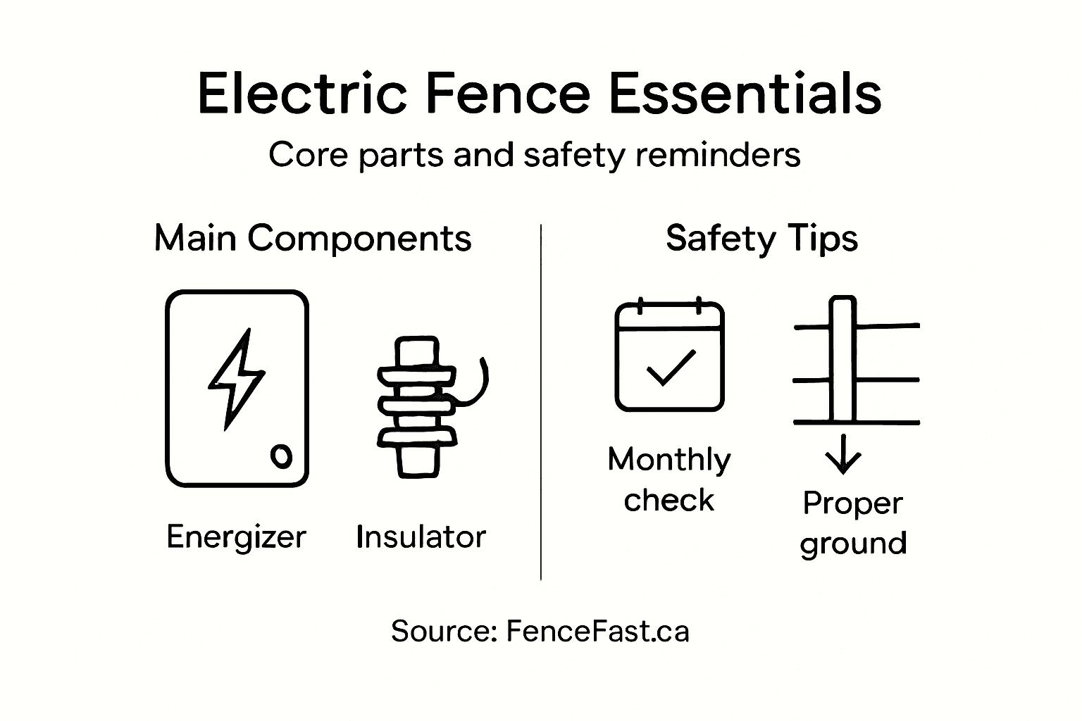 Infographic with fence components and safety tips