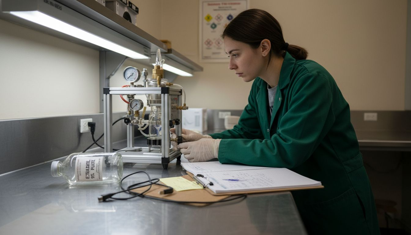 Technician using cannabis extraction machine