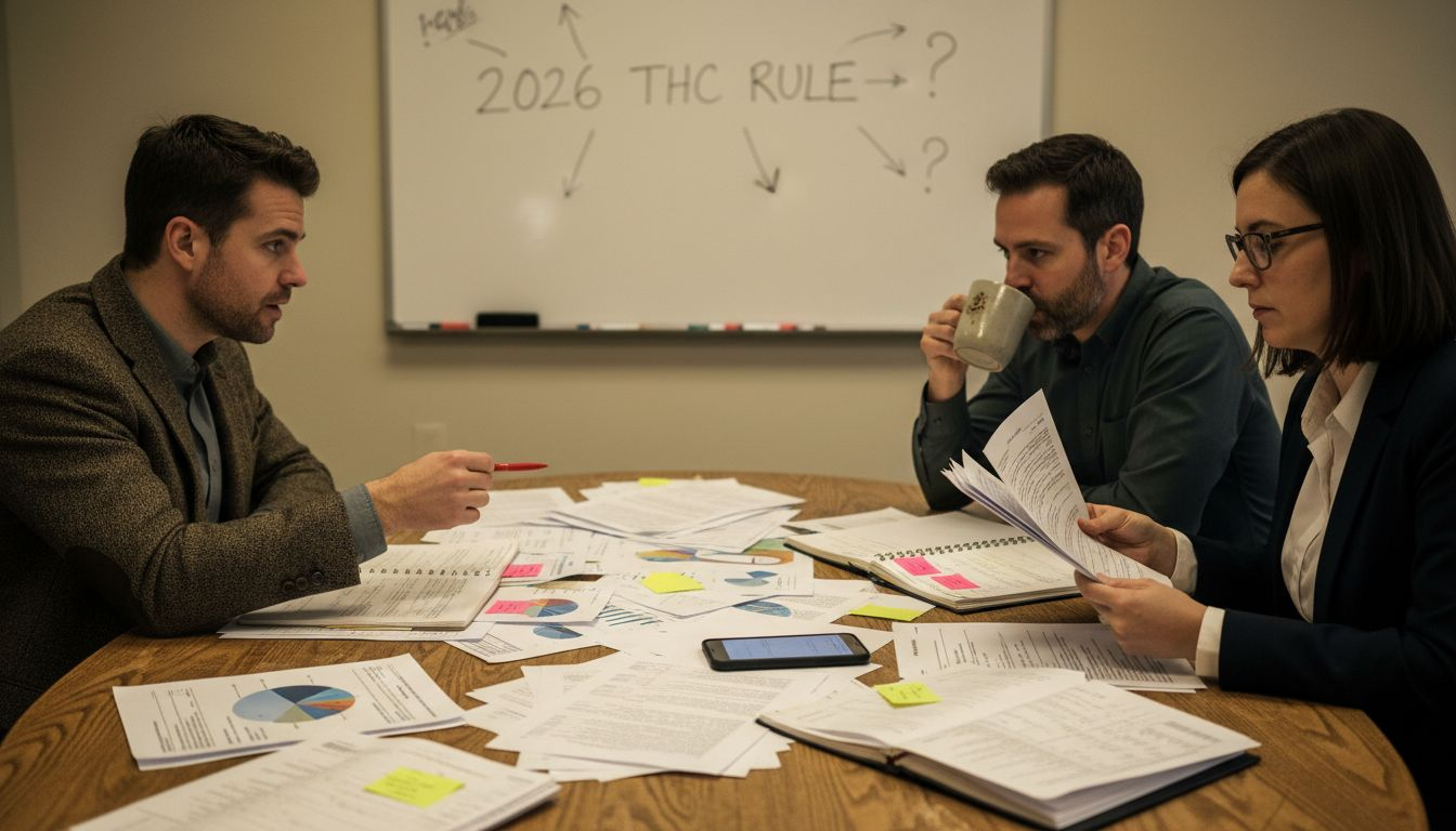 Policy team reviewing new total THC rule documents