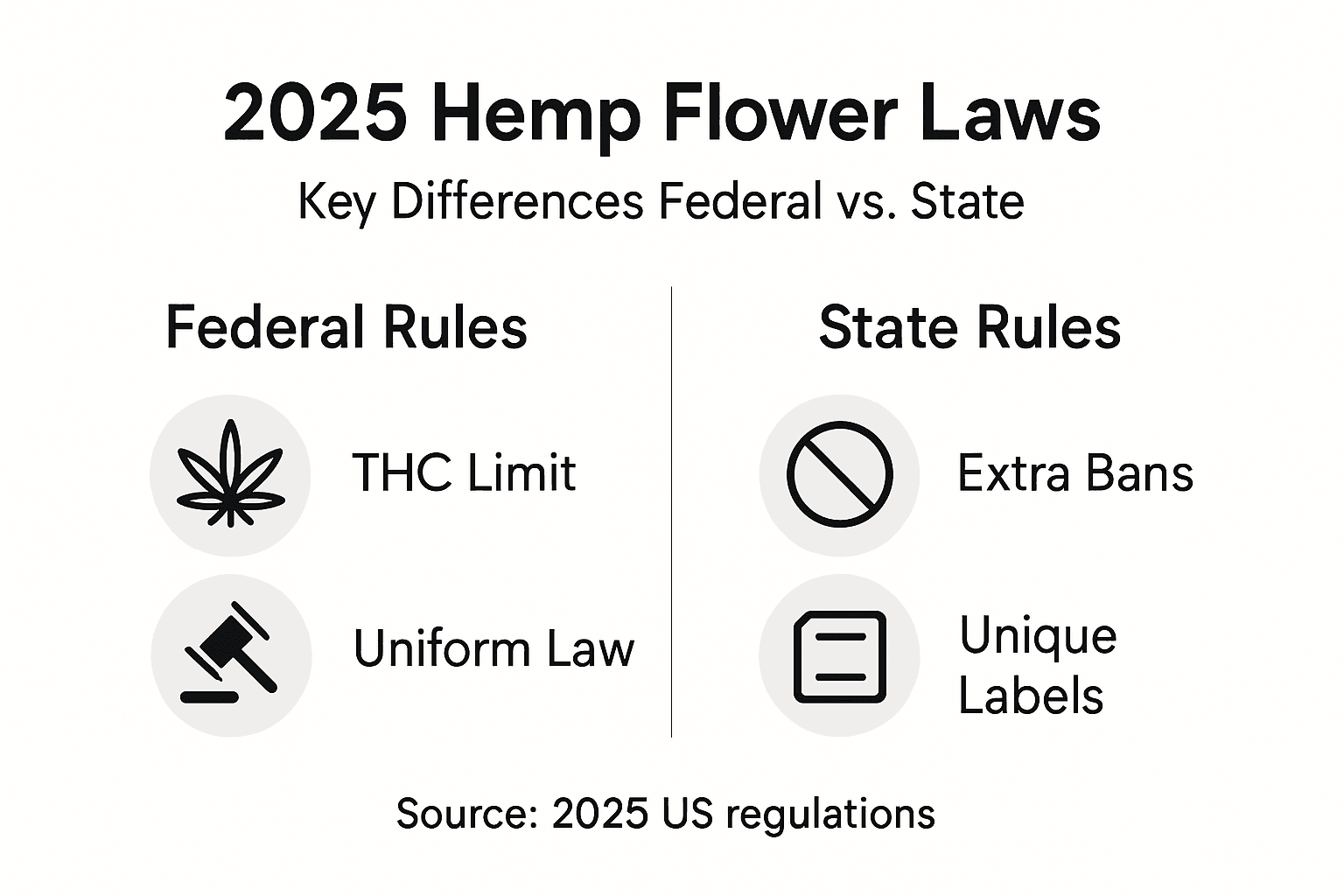 Infographic comparing federal and state hemp laws
