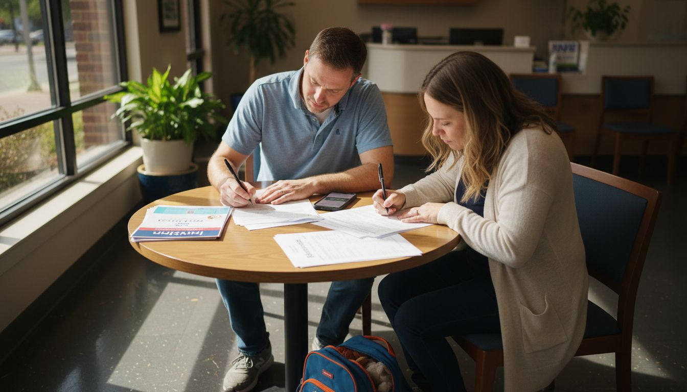 Parents completing Invisalign insurance forms