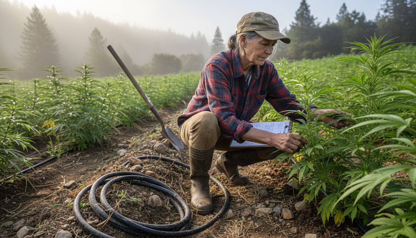Farmer inspecting hemp in Emerald Triangle