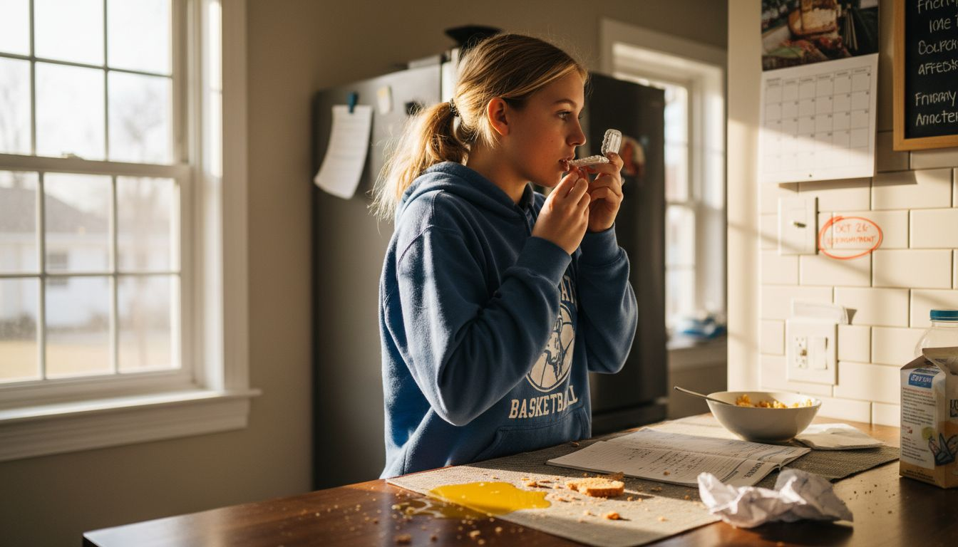 Teen girl preparing clear aligners