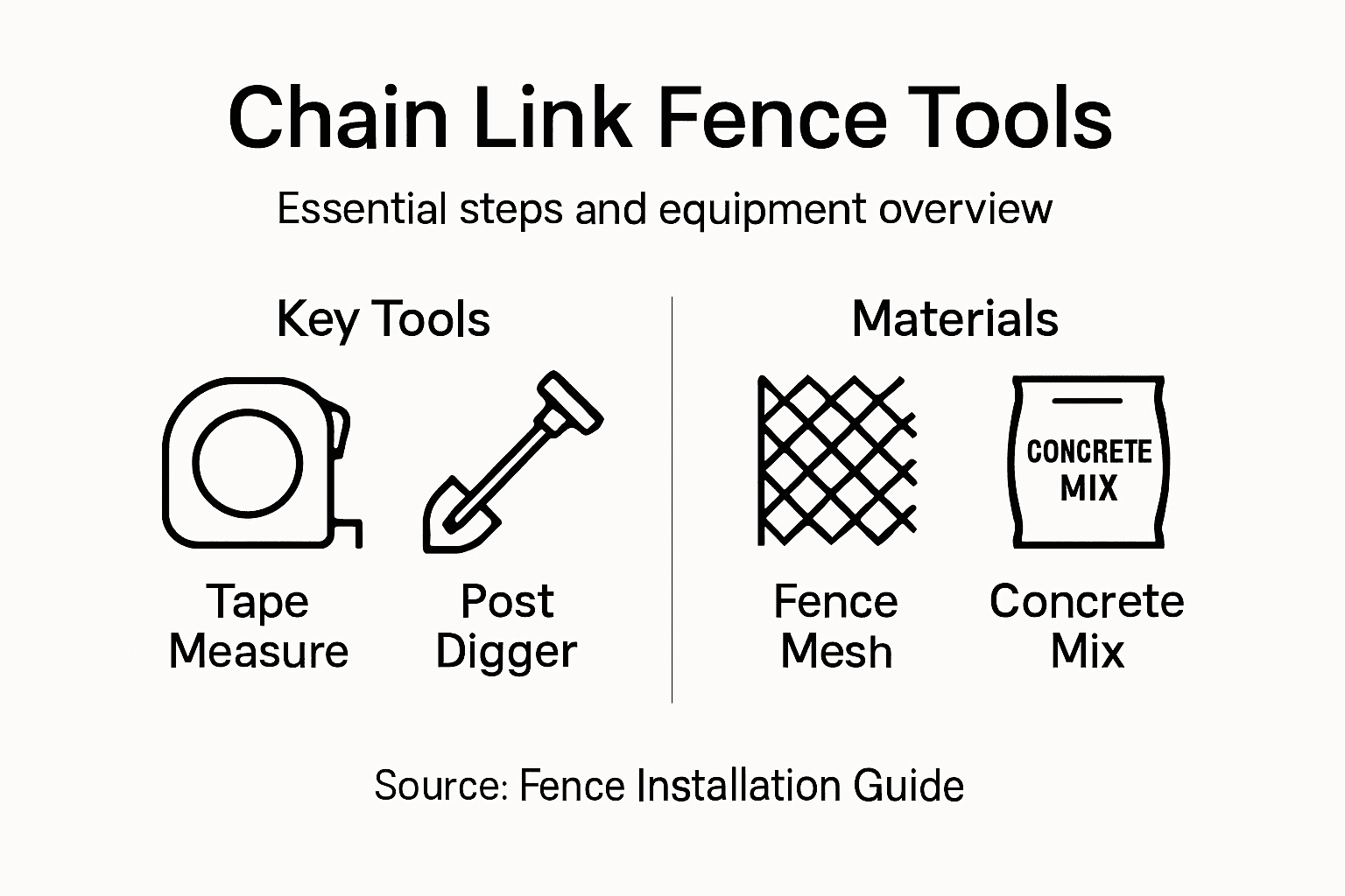 Infographic listing chain link fence installation tools