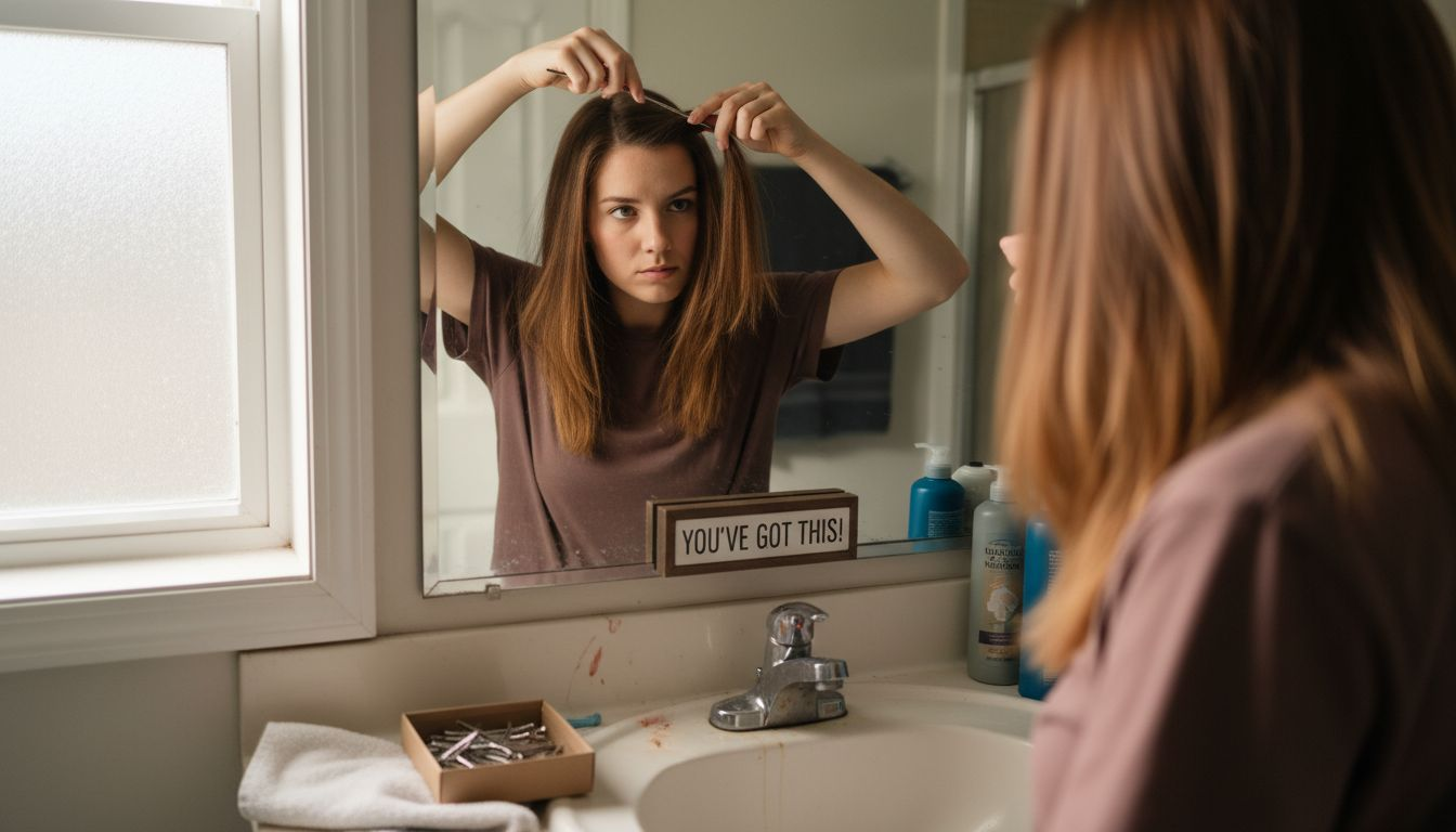 Woman sectioning hair for bangs cut
