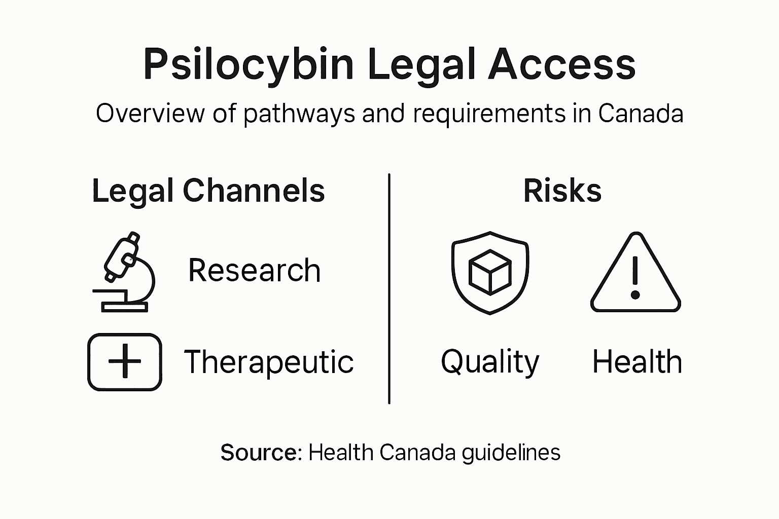 Infographic showing psilocybin legal access and risks