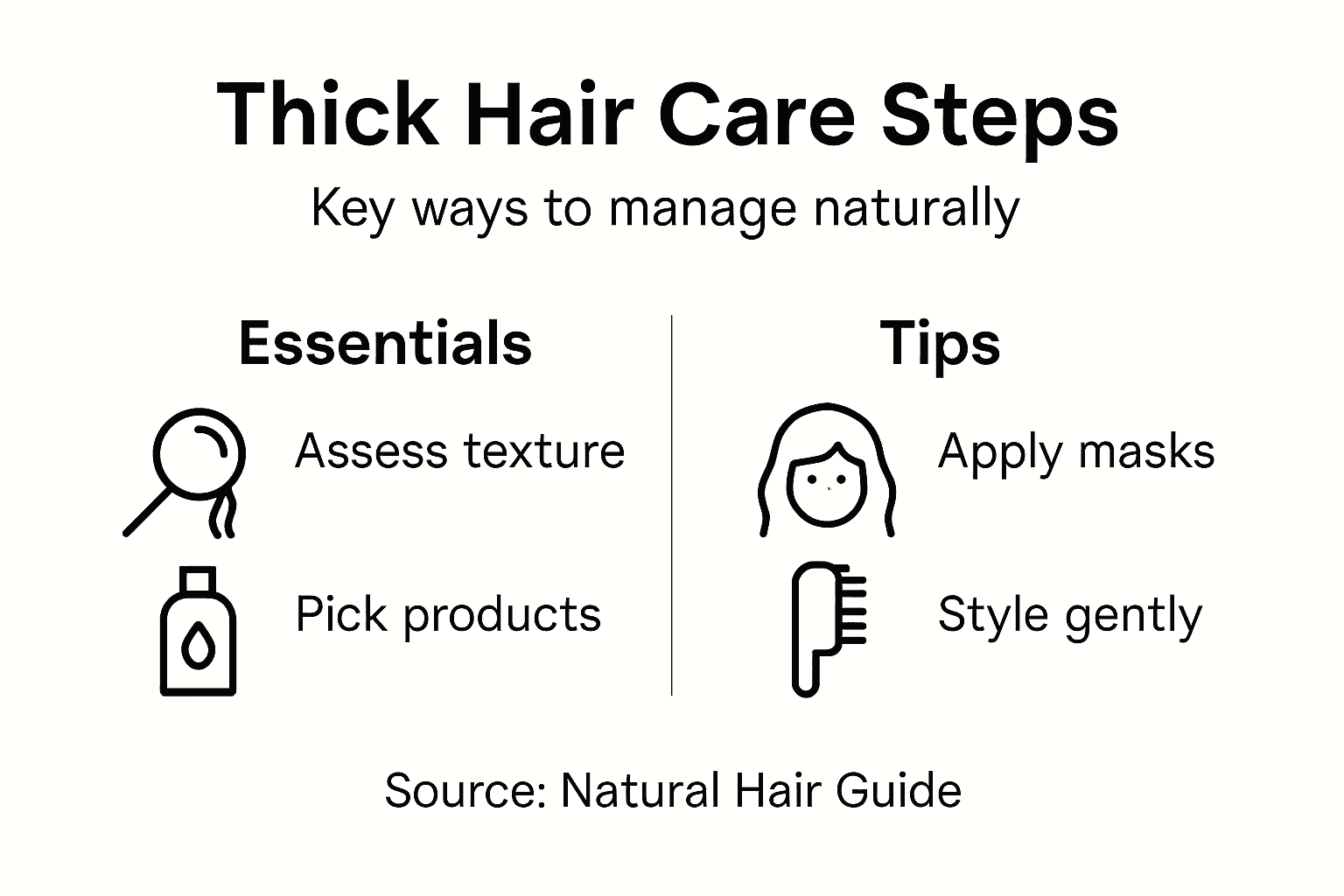 Infographic showing thick hair care steps