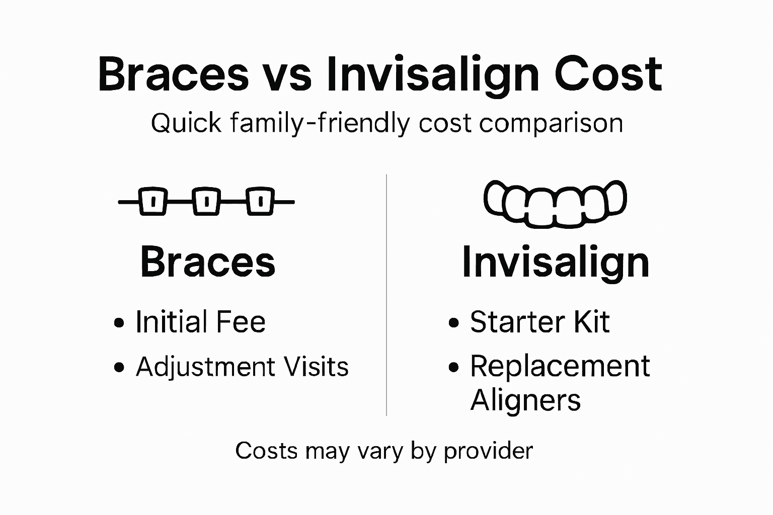Infographic summarizing braces and Invisalign costs