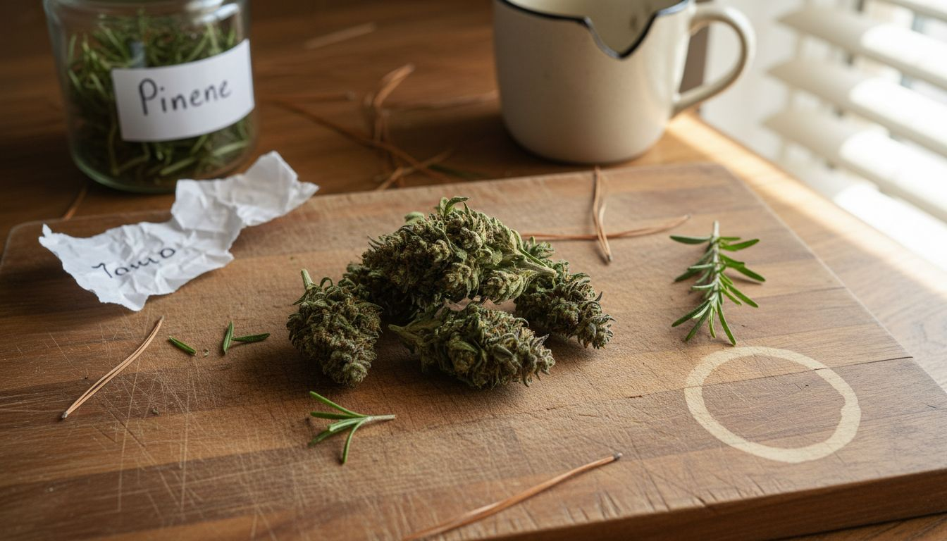 Cannabis buds with rosemary and pine needles