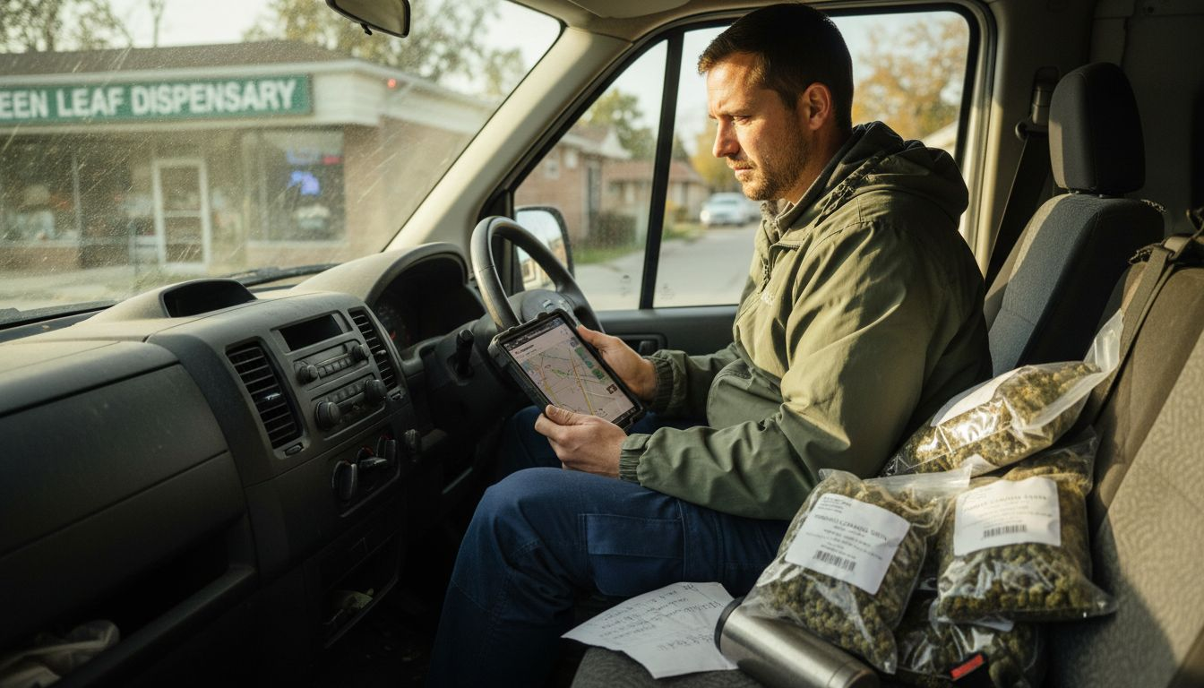 Driver with cannabis flower shipment in van