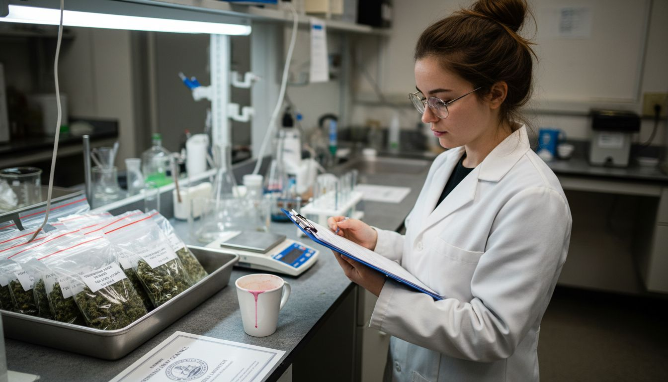 Lab technician reviewing hemp sample certification