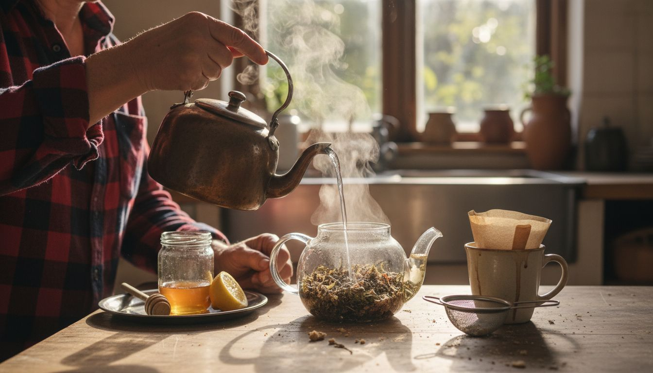 Brewing magic mushroom tea with herbal base