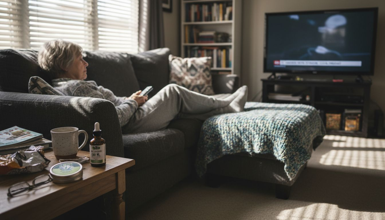 Woman relaxing with Indica strain at home