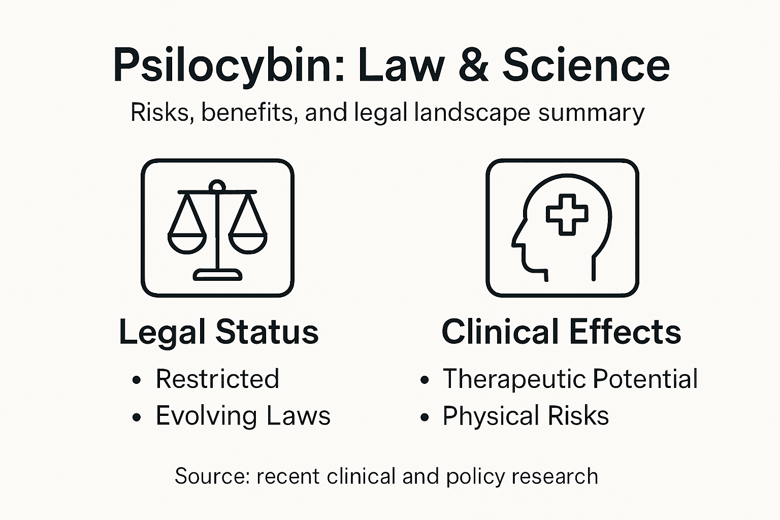 Infographic of psilocybin legal status and effects