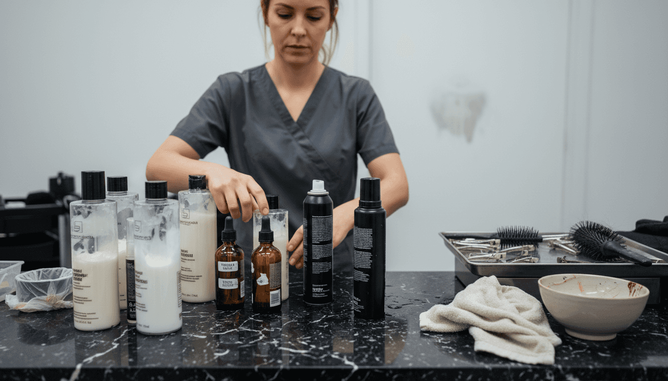 Premium hair treatment products on salon counter
