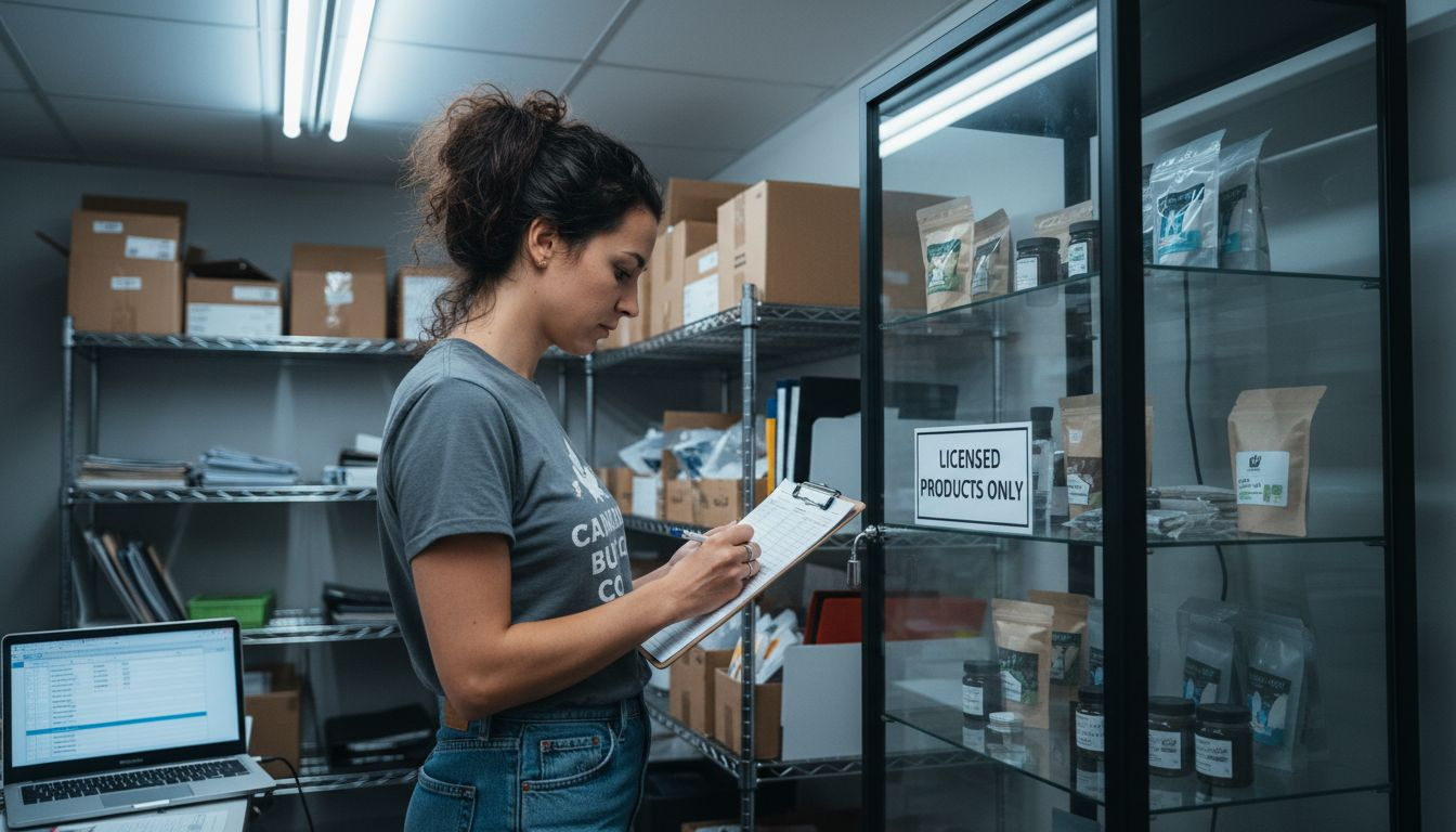 Licensed cannabis retailer checks inventory list