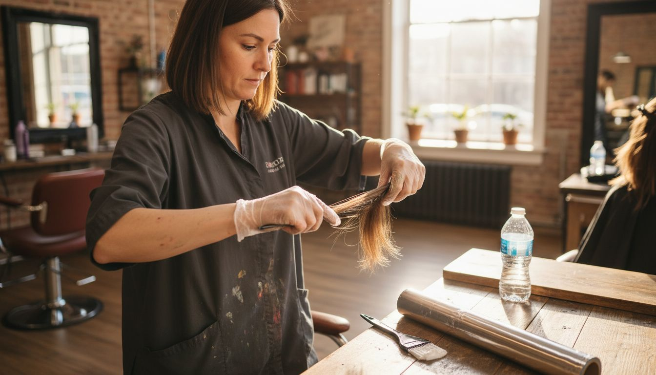 Colorist performing balayage hair painting technique