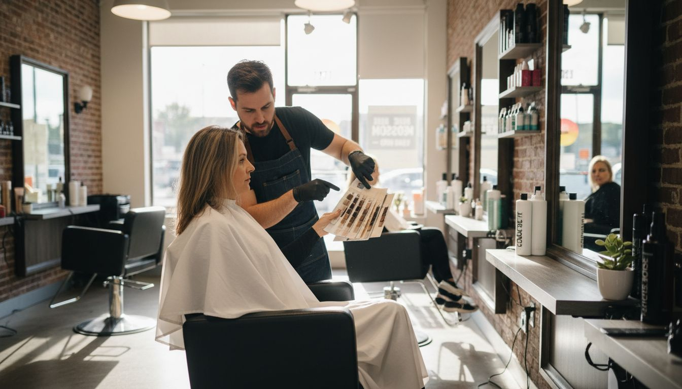 Woman discussing hair color consultation in salon