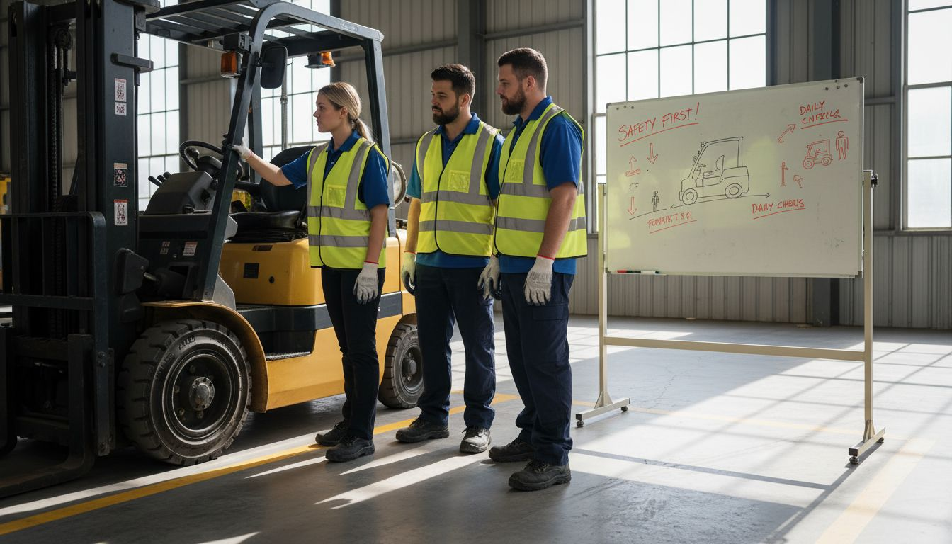 Trainer leads forklift safety instruction session