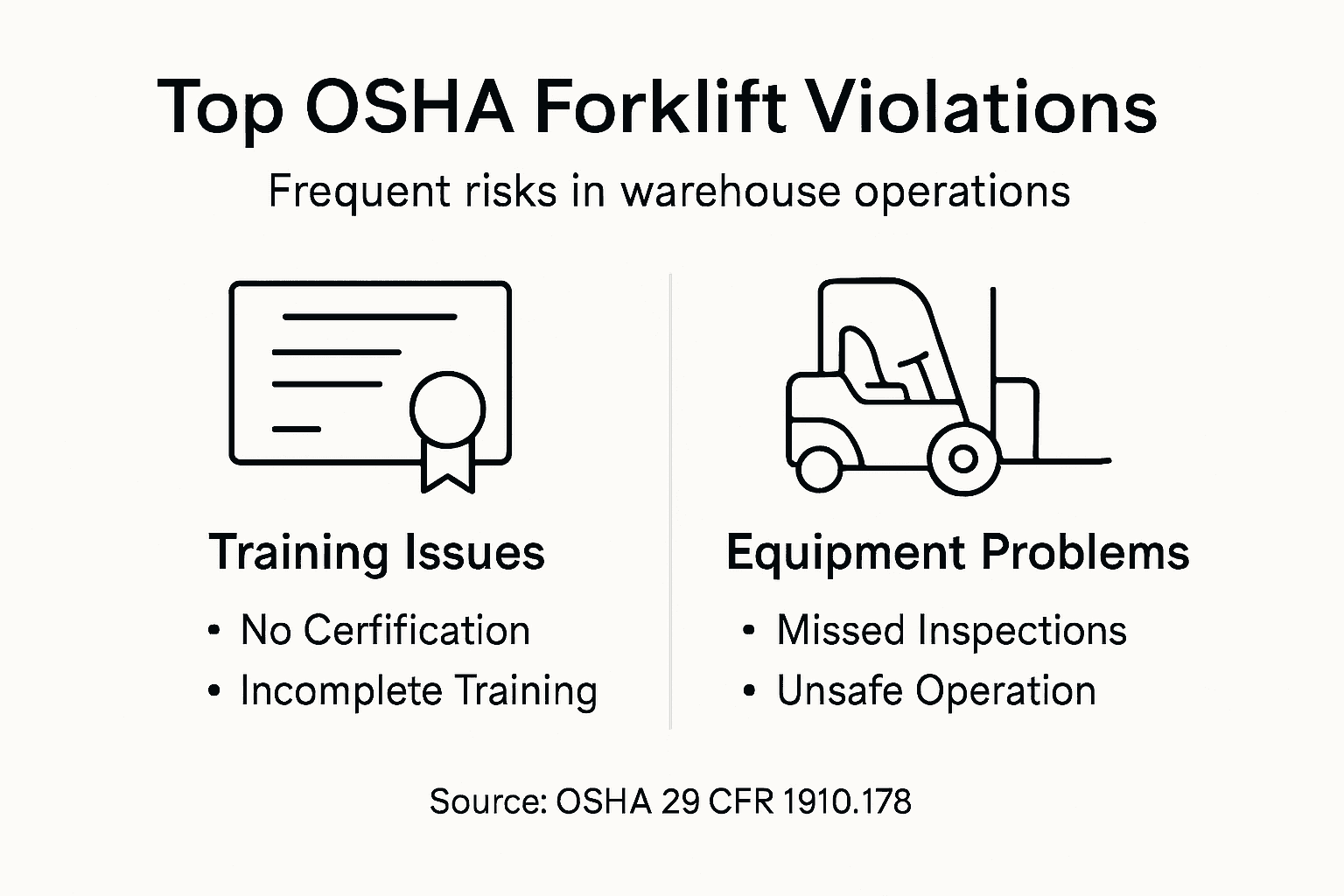 Infographic listing main OSHA forklift violations