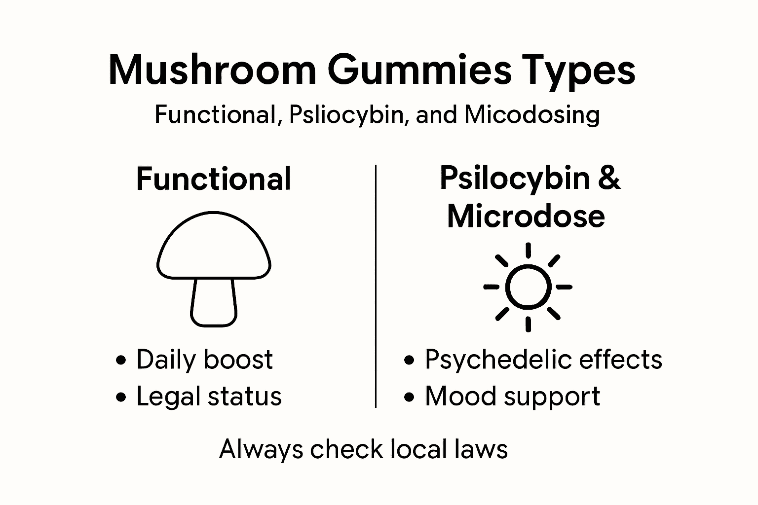 Infographic comparing mushroom gummy types and effects