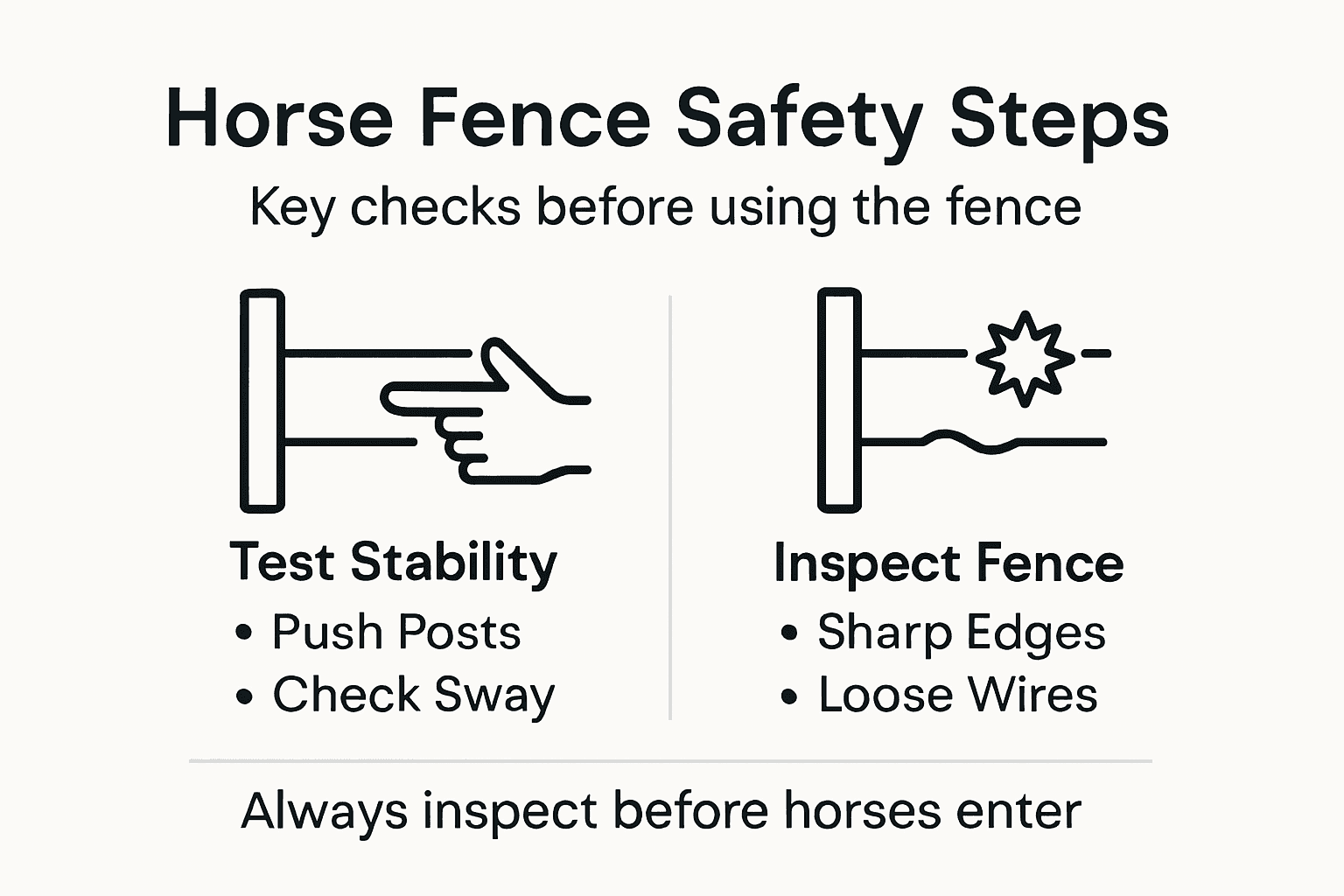 Infographic showing essential horse fence safety checks