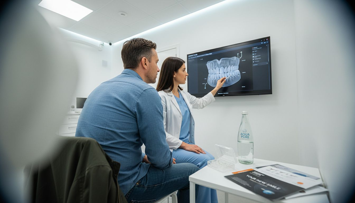 Patient and orthodontist reviewing aligner treatment