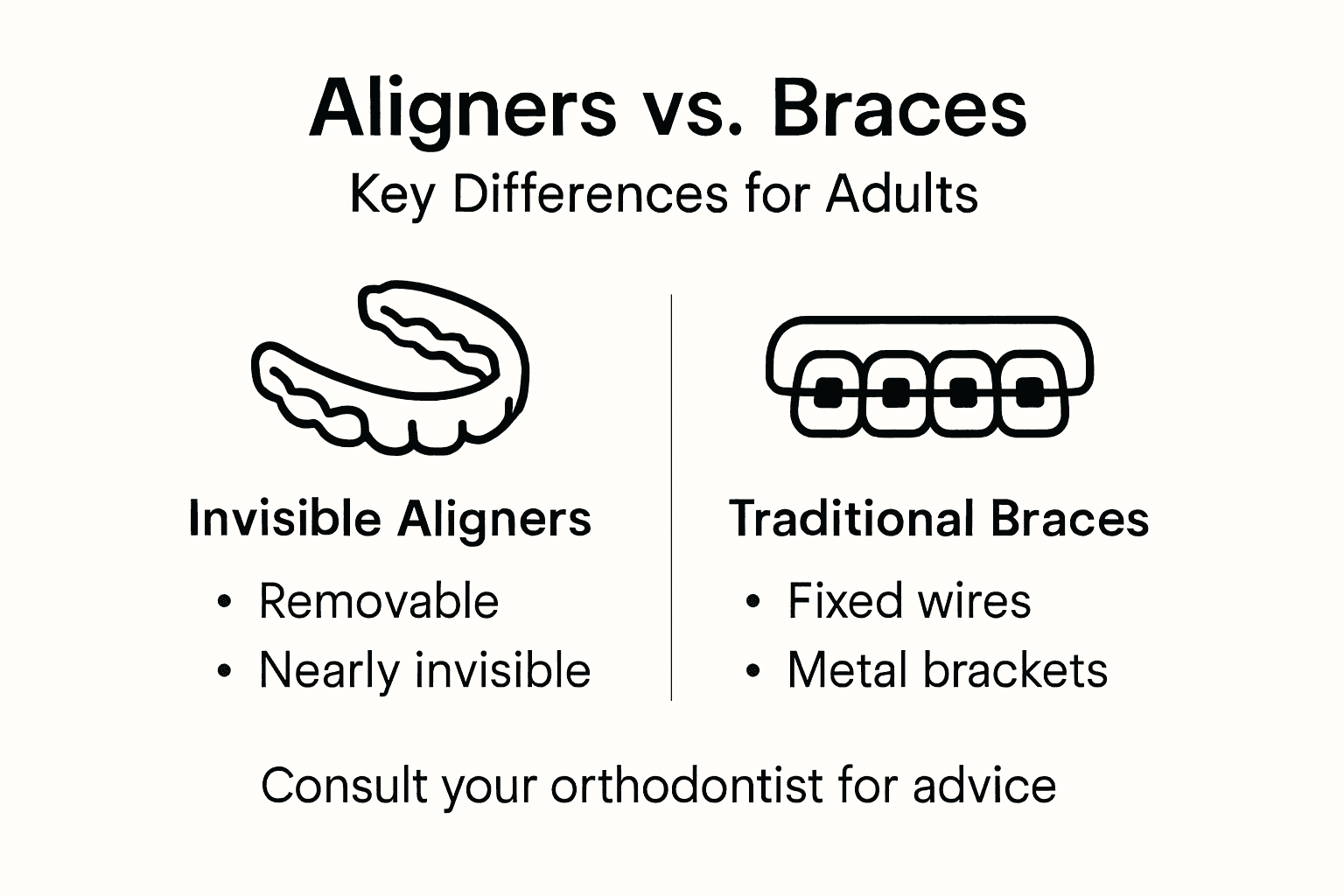 Infographic comparing aligners and braces for adults