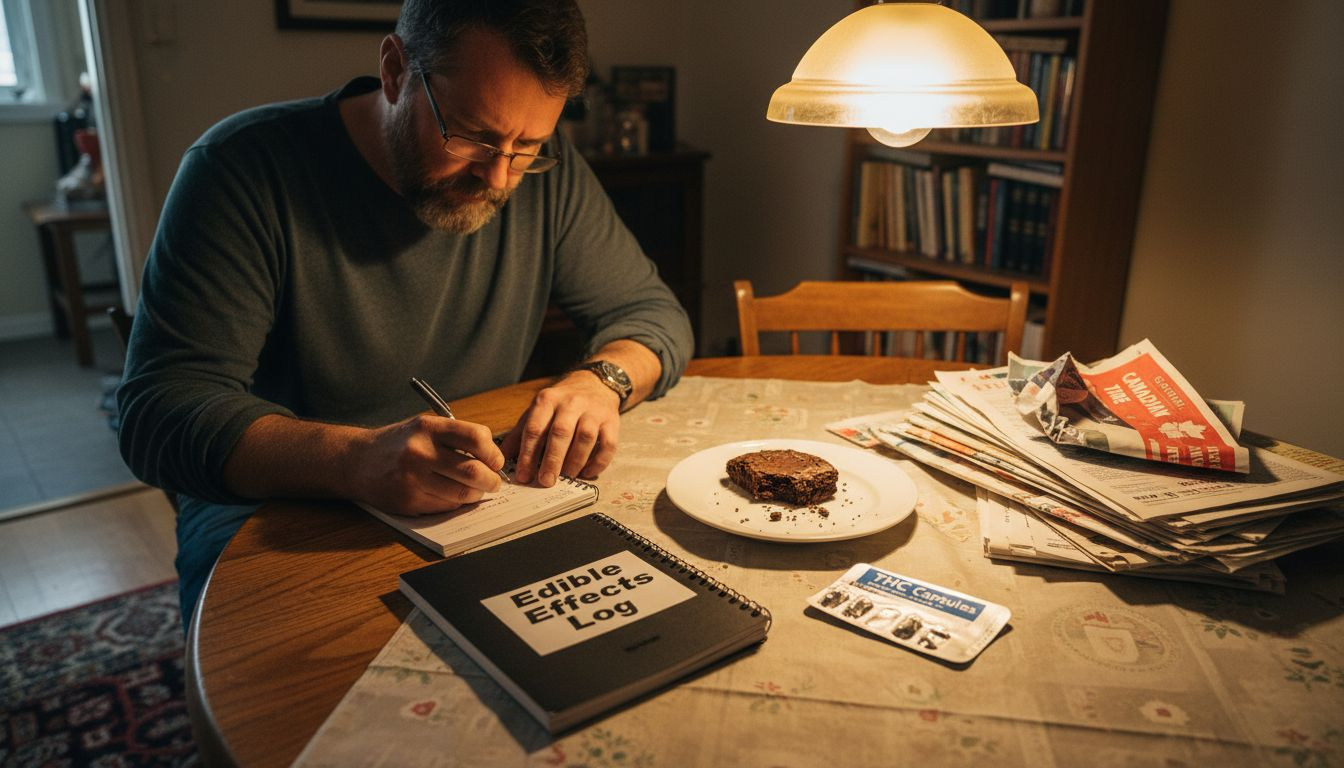 Man logging edible effects and cannabis products