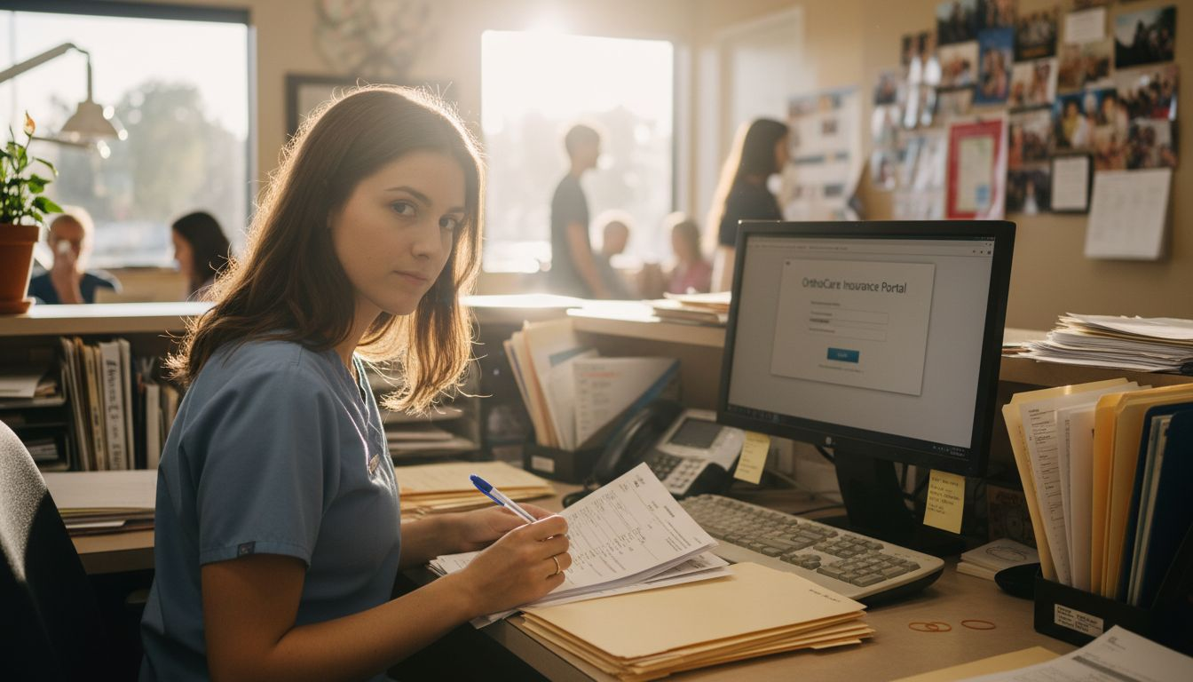 Coordinator checking insurance paperwork for braces