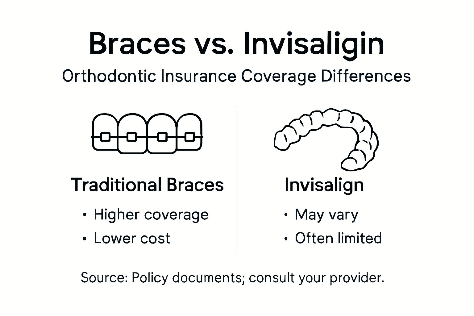 Infographic comparing orthodontic insurance for braces and Invisalign
