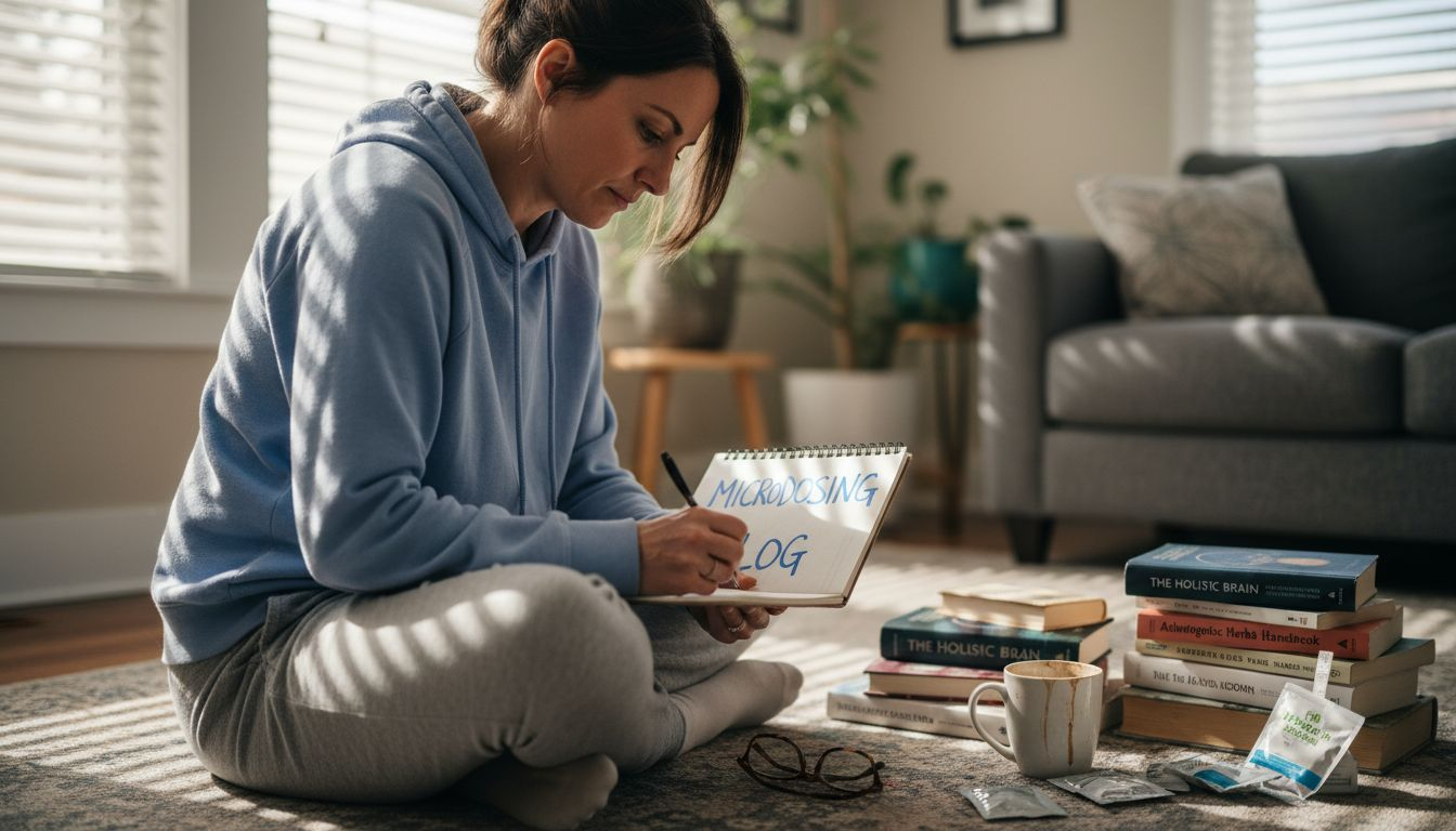 Woman journaling psilocybin microdosing routine