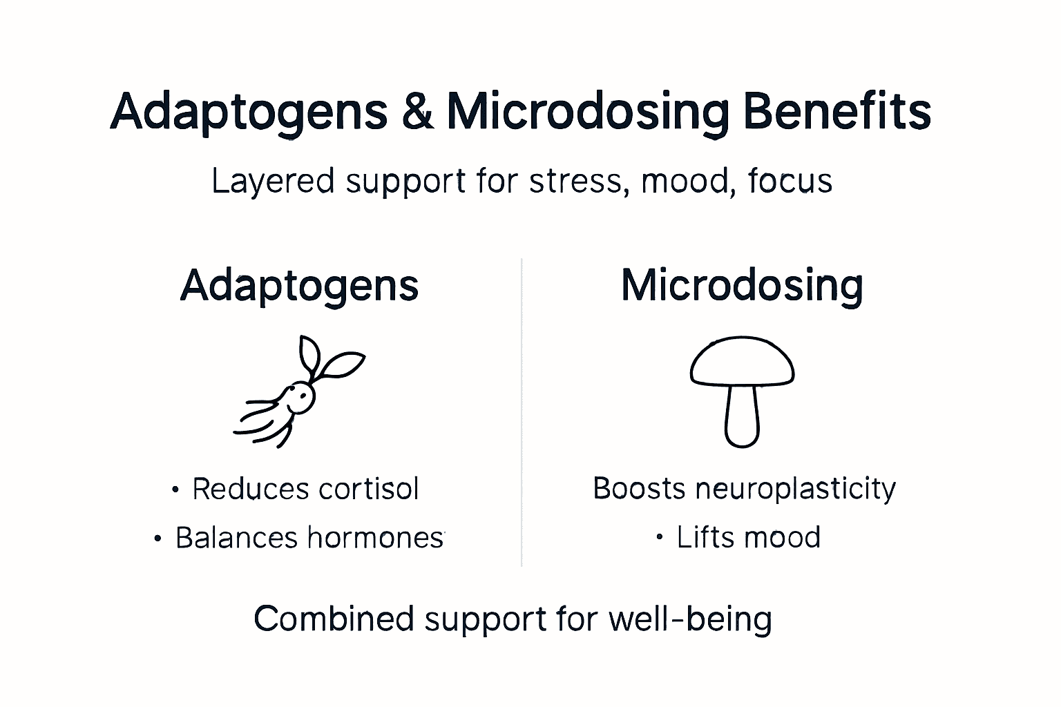 Infographic illustrating adaptogens and psilocybin benefits