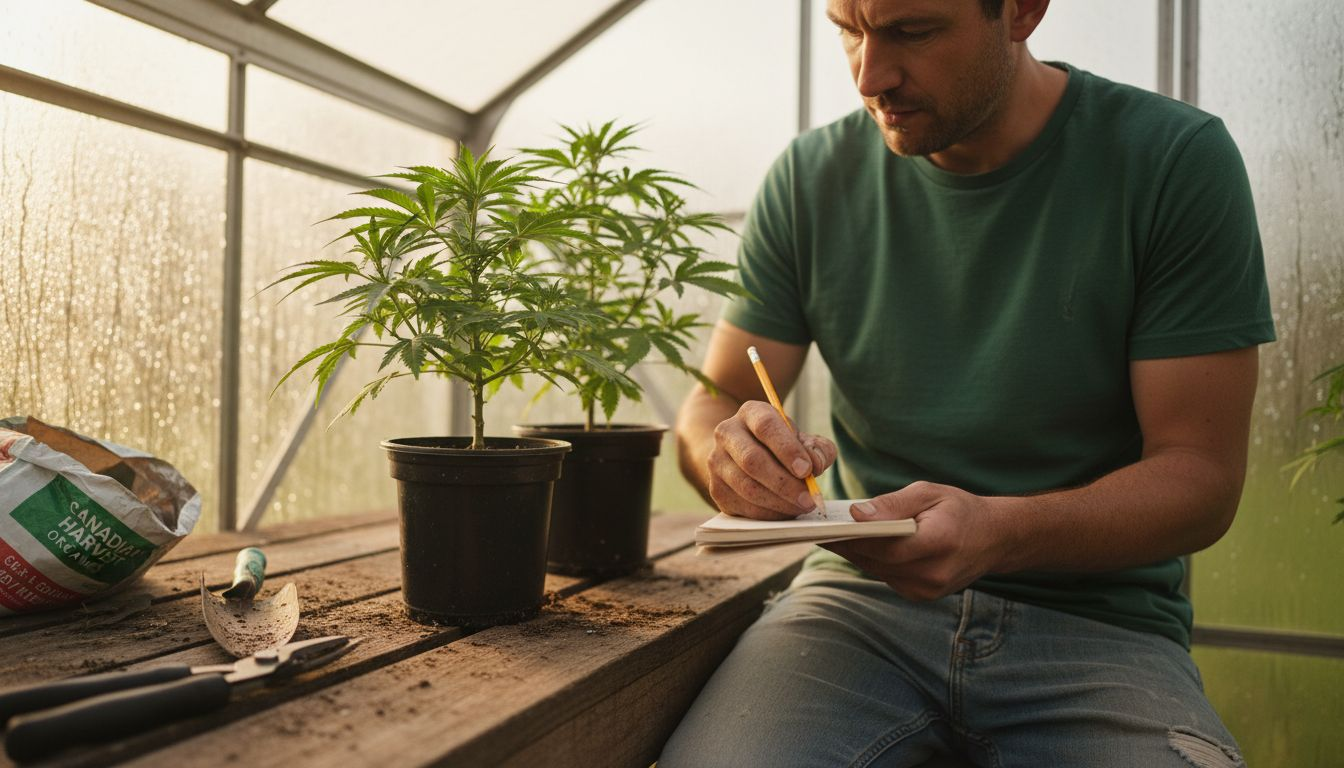 Grower comparing indica and sativa plants