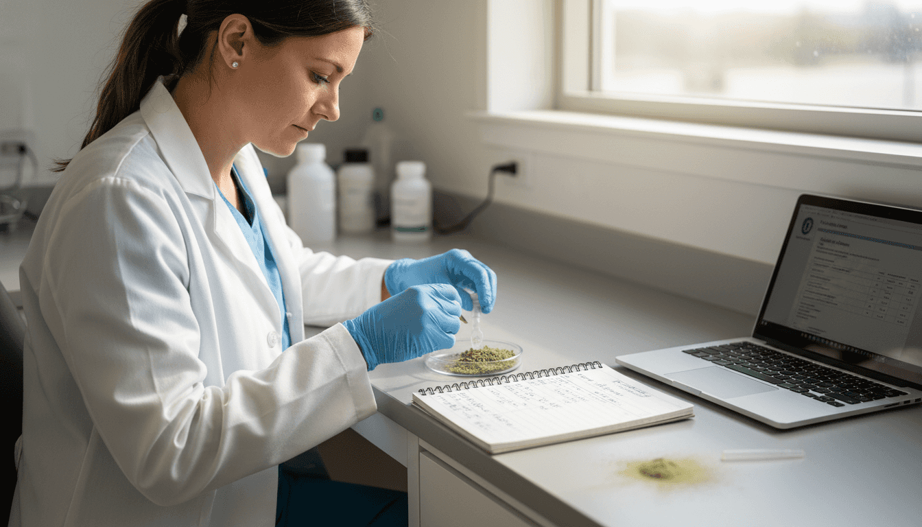 Lab technician testing hemp sample in lab