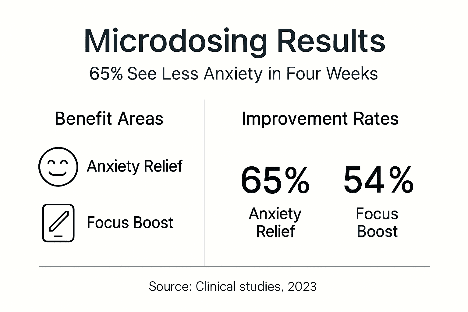 Microdosing results infographic showing benefit areas and rates