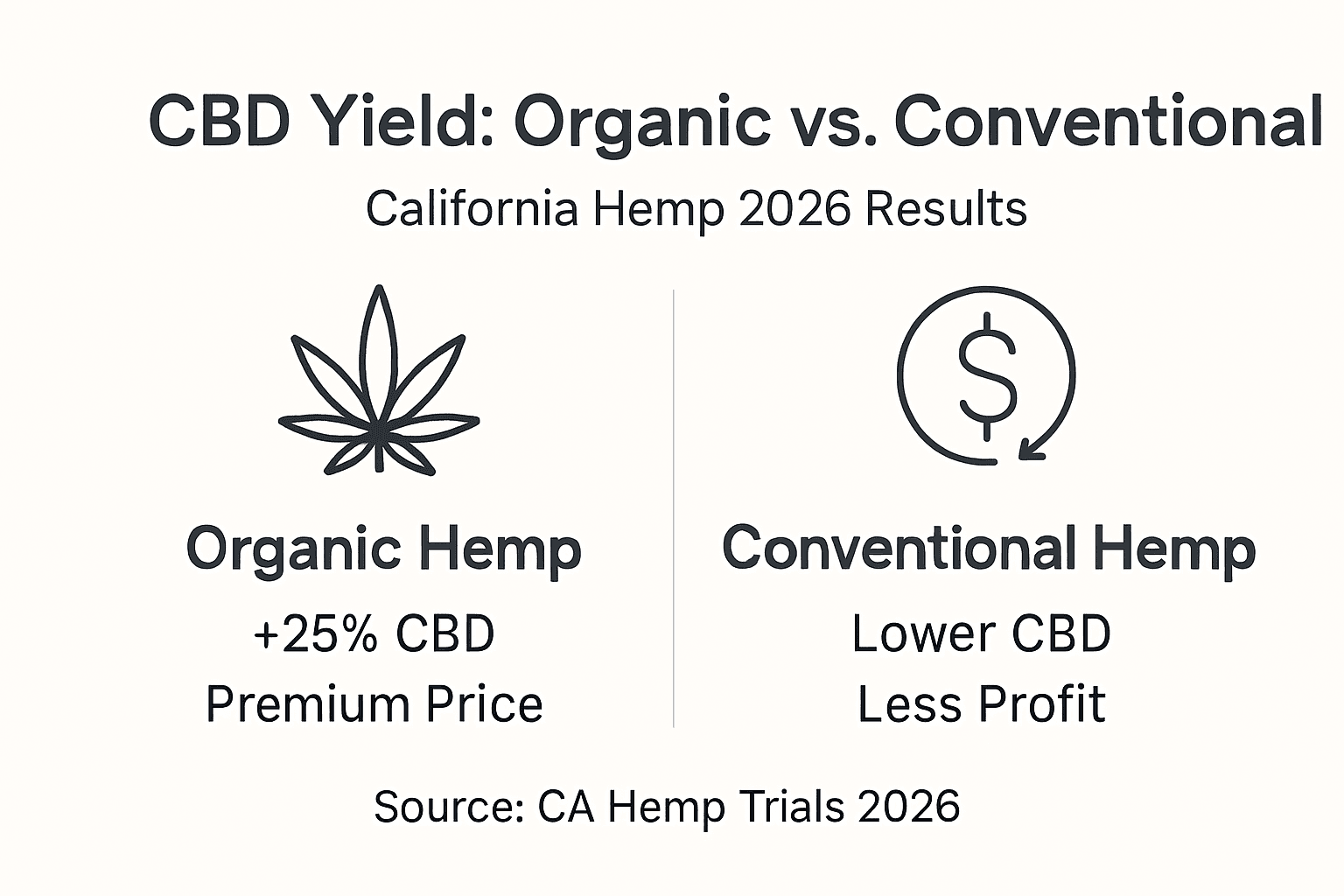 Infographic comparing organic and conventional hemp CBD yield