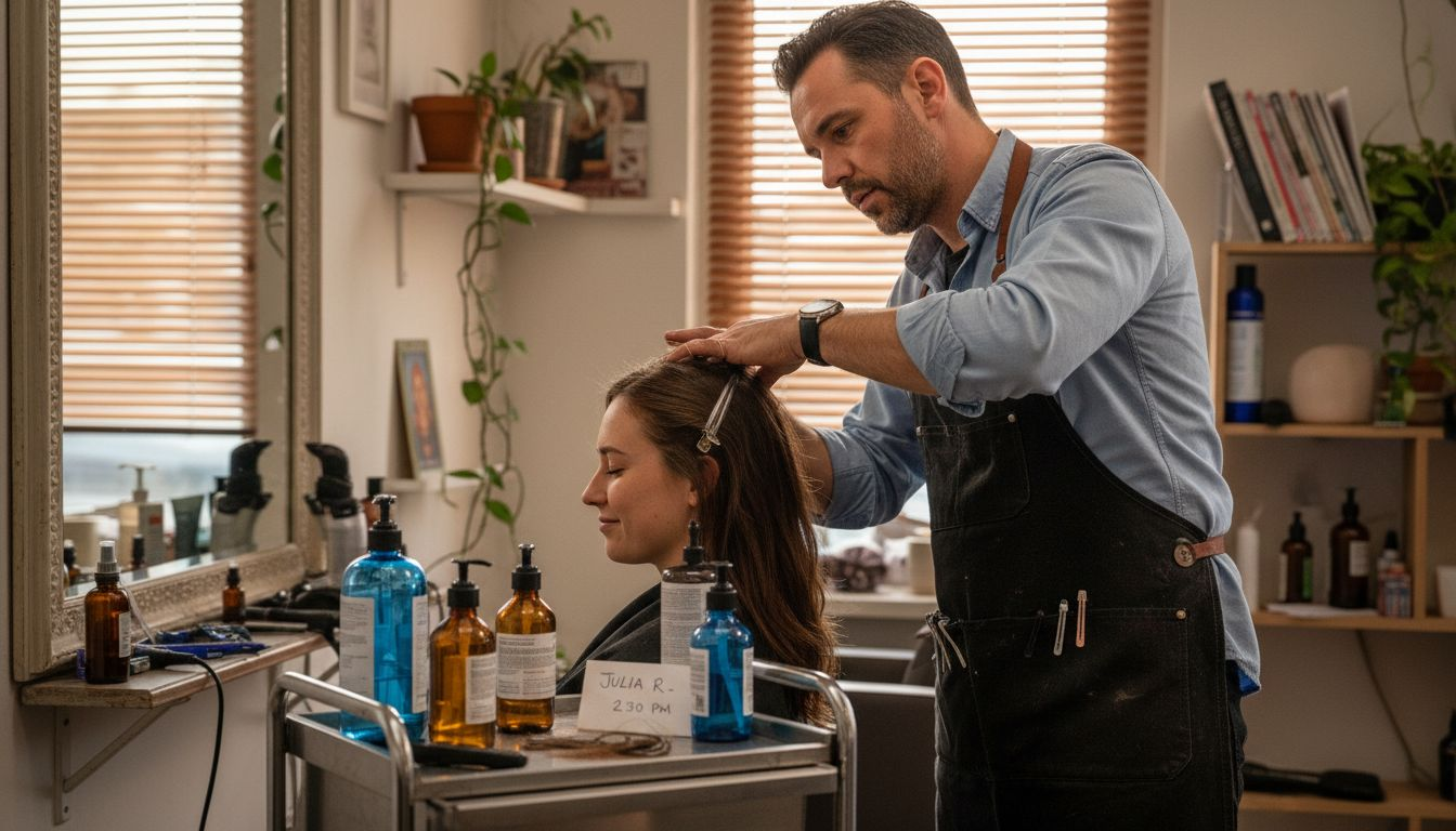 Stylist performing scalp health check