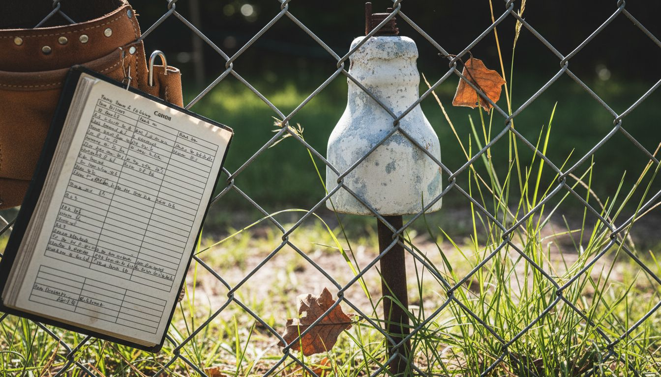 Worn fence insulator with sun exposure signs
