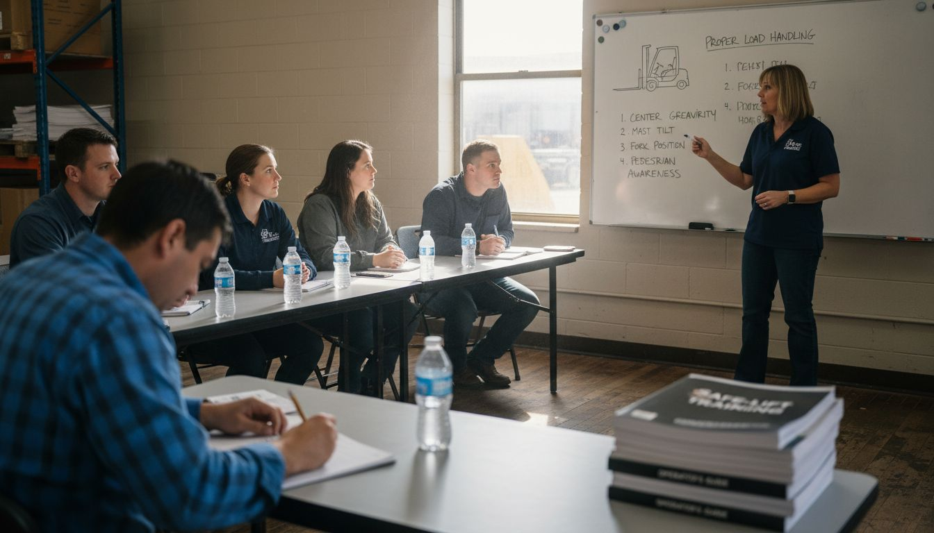 Instructor teaching forklift safety classroom session
