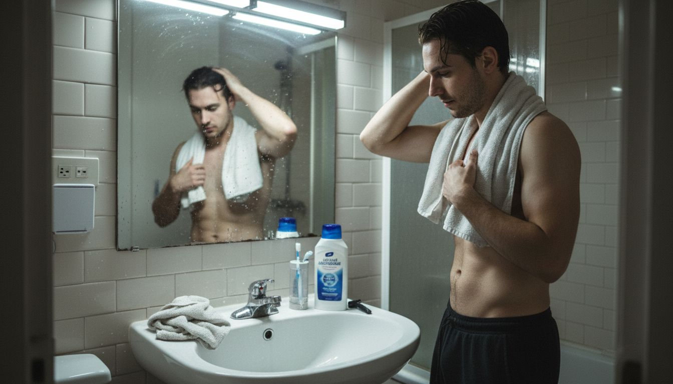 Man adjusting hair washing for scalp care