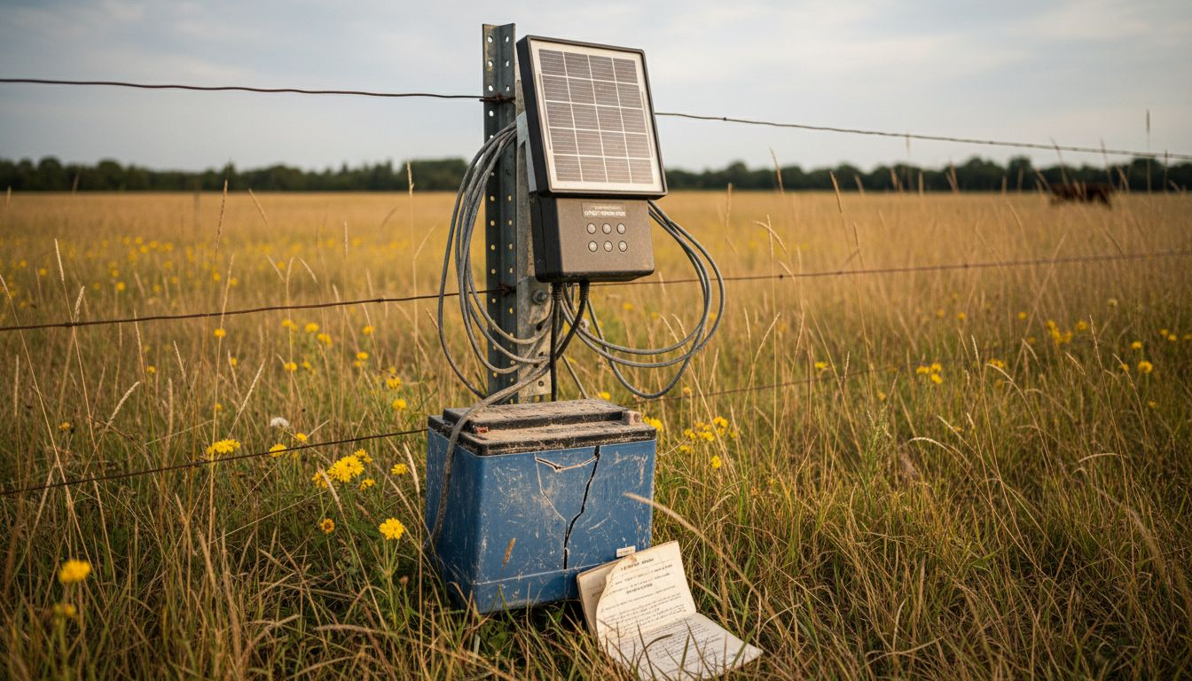 Solar-powered charger at livestock pasture