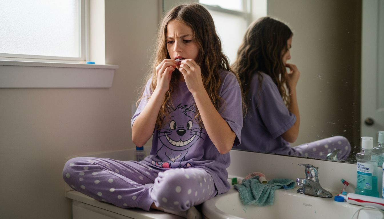 Girl taking out aligners before brushing