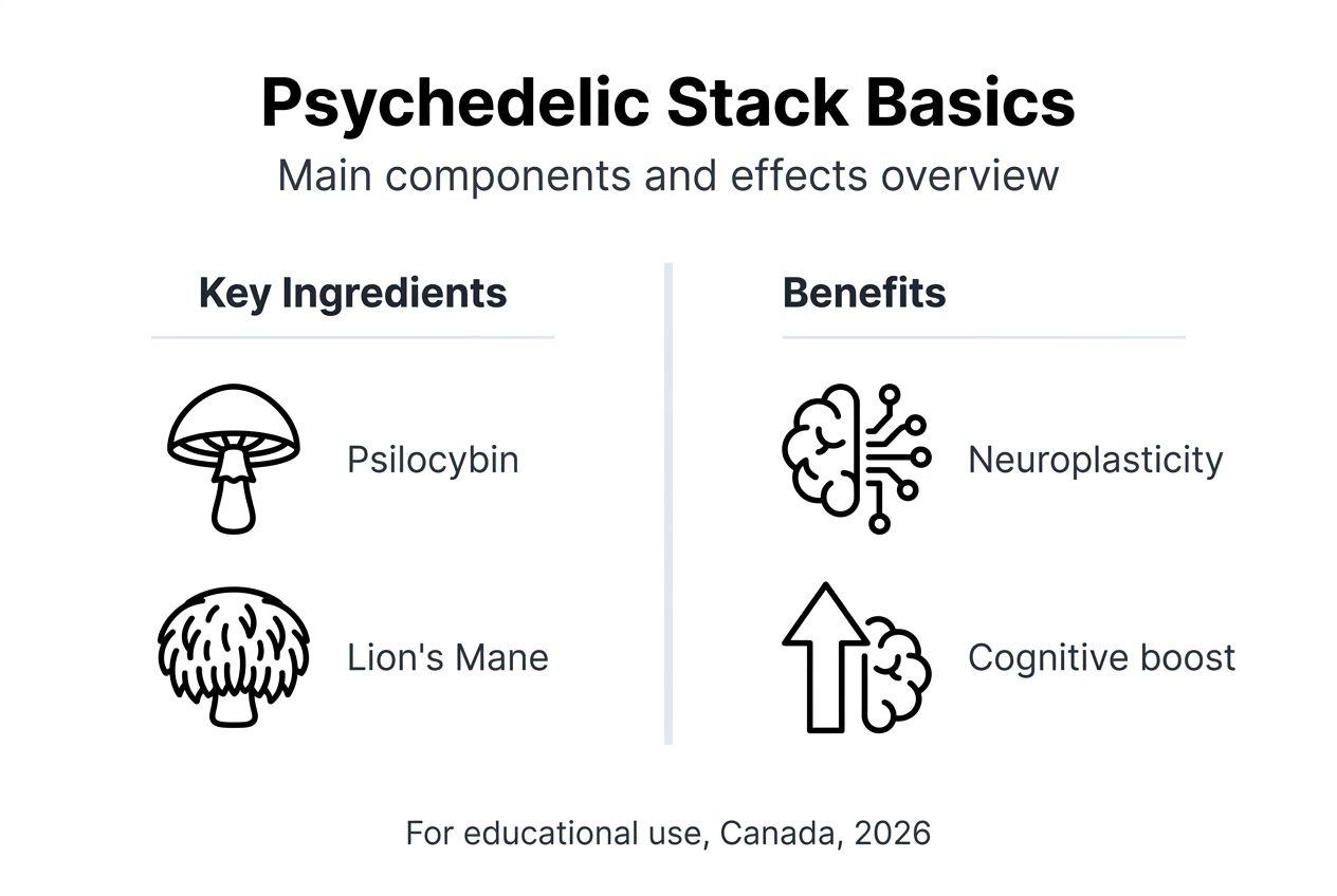 Infographic outlining psychedelic stack basics and benefits