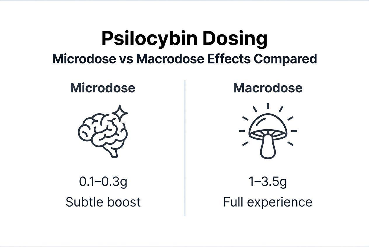 Infographic showing psilocybin dosing differences