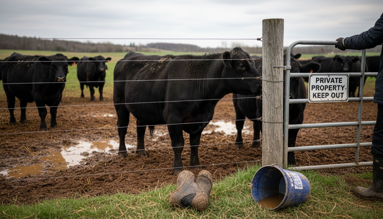 Cattle and high-tensile wire fence in spring