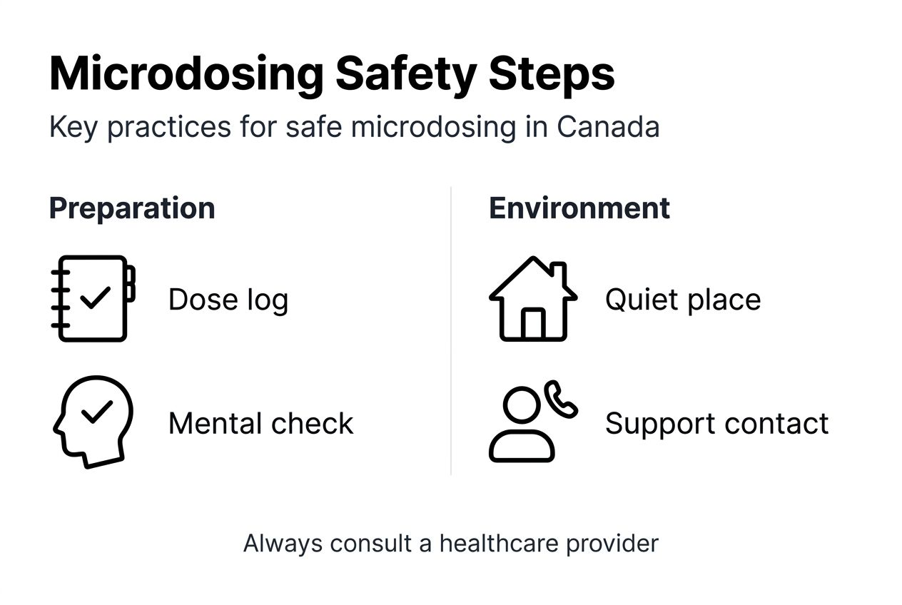 Infographic showing microdosing harm reduction practices