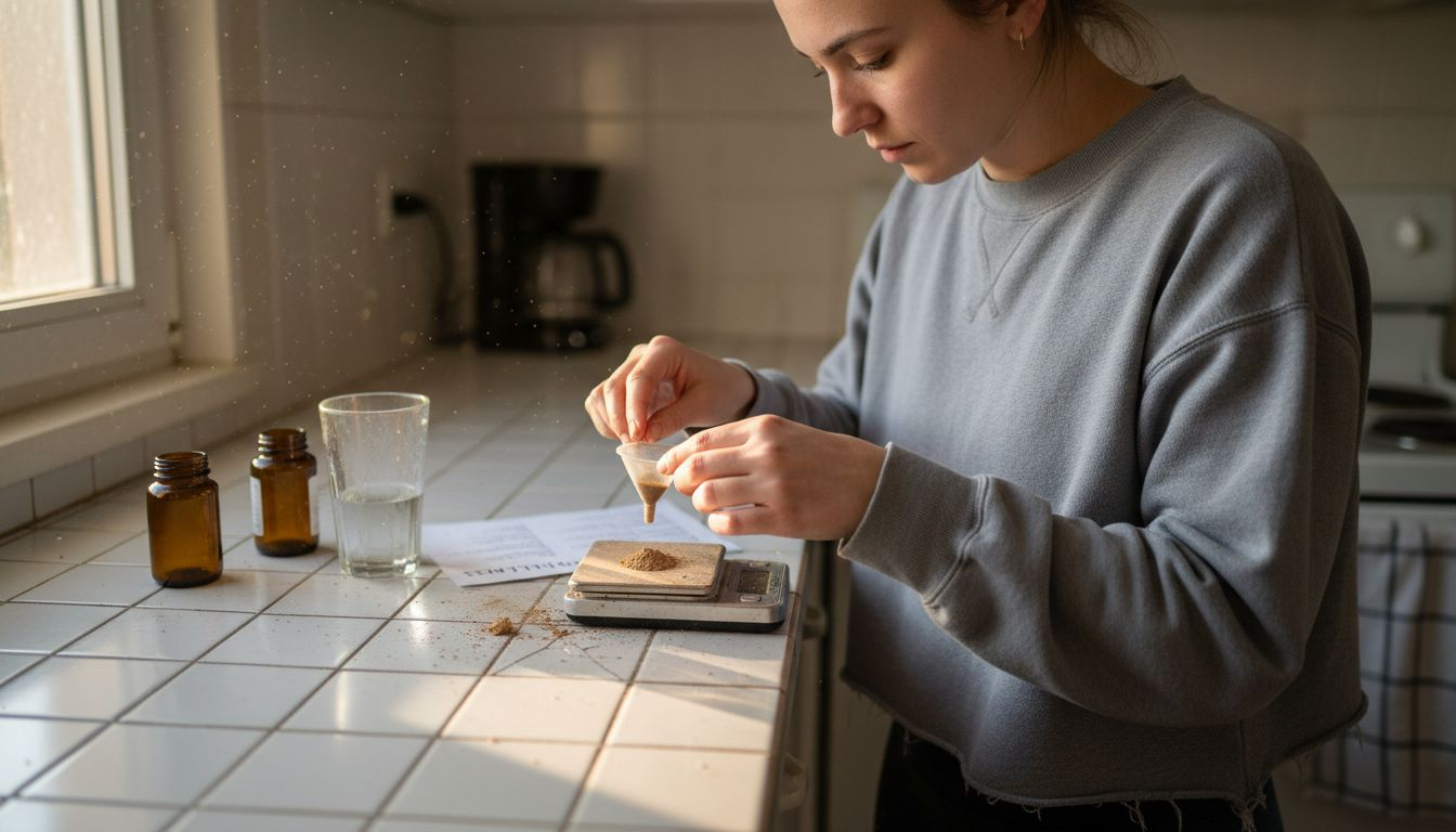 Microdosing dried mushrooms kitchen scene