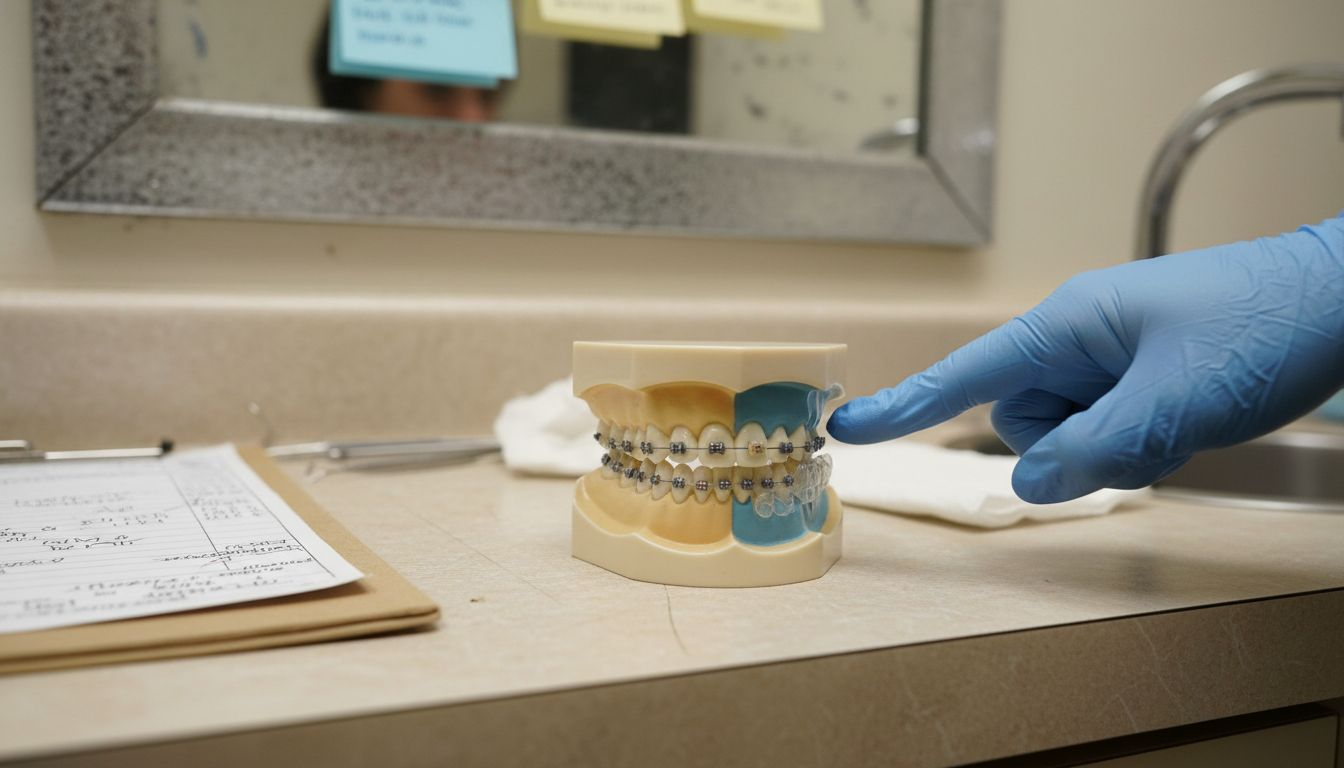 Dental model showing three braces types